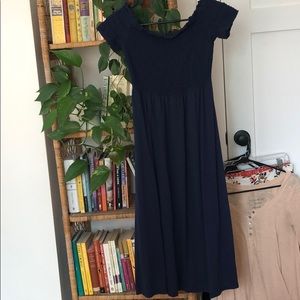 Navy blue off the shoulder midi dress